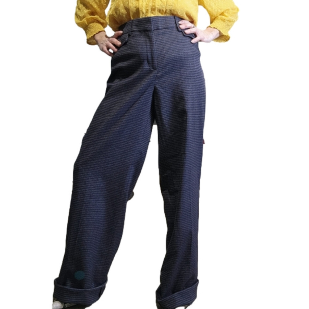 𝅺SIZE 8T LOFT Trouser Wool looking Black Grey color High waist dress pant NWT